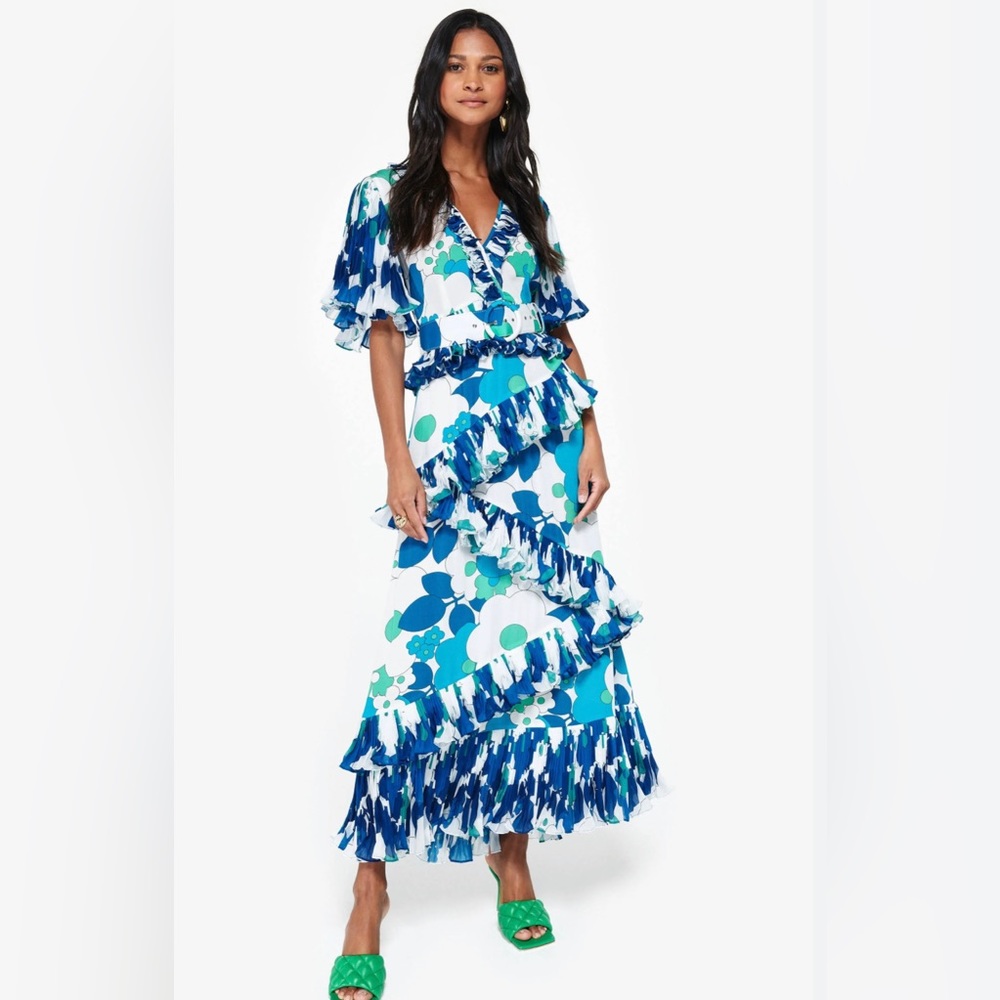 CeliaB Blue and Green Floral Maxi Dress